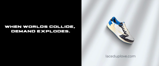 Streetwear sneaker spinning animation – blue, black, and white low-top shoe with cream laces.