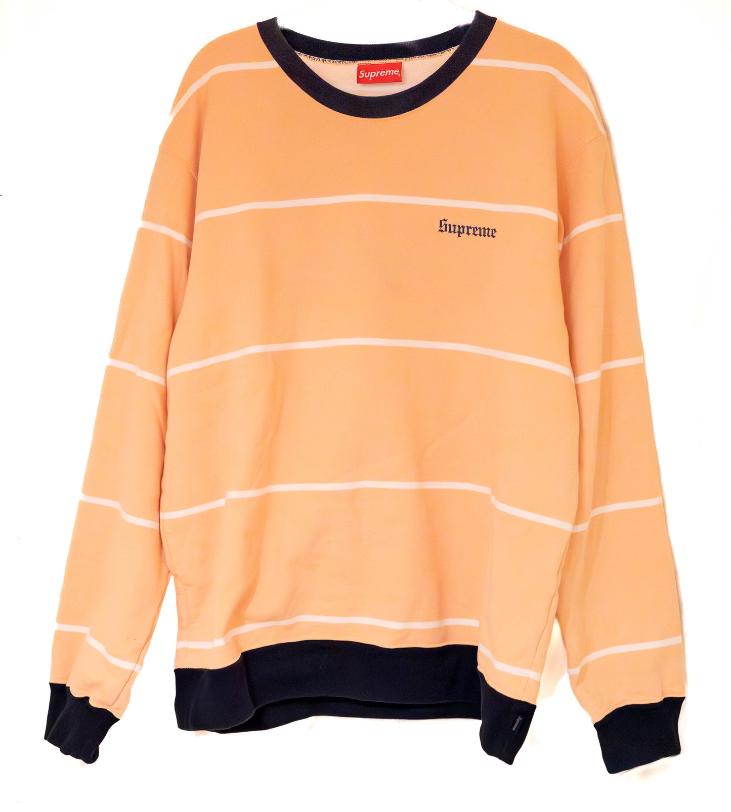 Supreme Striped Crewneck – White Stripe Peach FW17