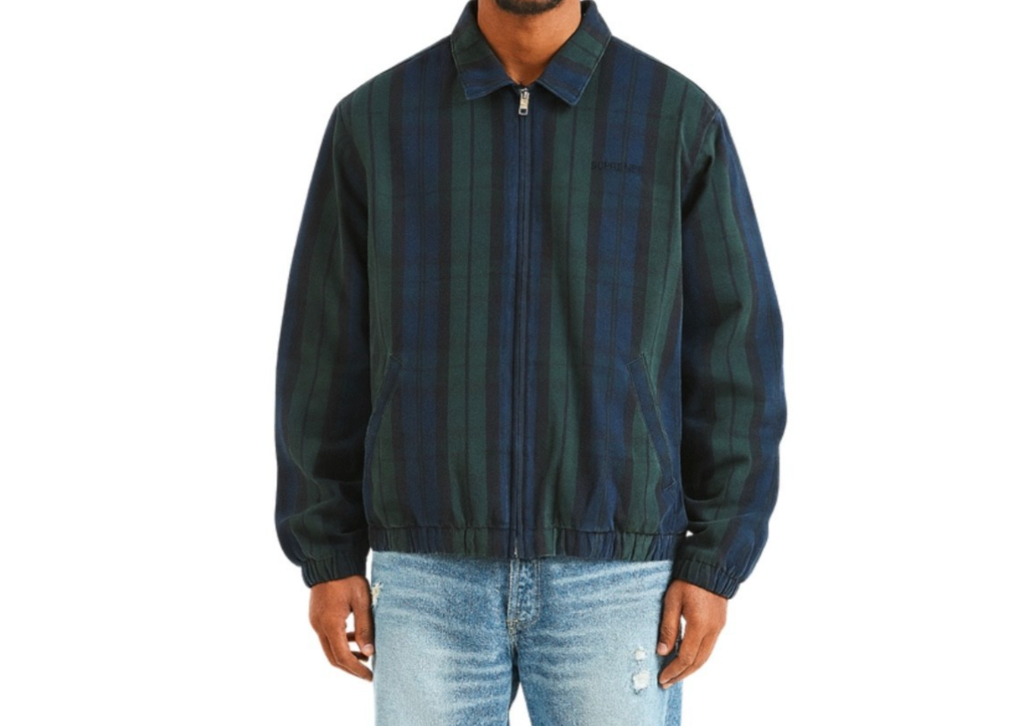 Supreme FW16 Harrington Plaid Denim Jacket Green Purple