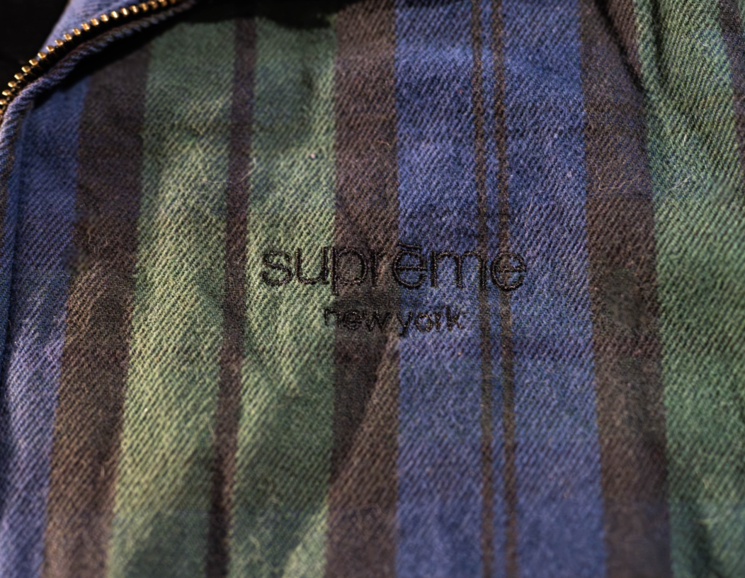 Supreme FW16 Harrington Plaid Denim Jacket Green Purple